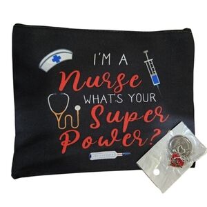 Nurse Superpower Black Pouch And Key Chain Set